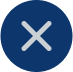 Icon of a dark blue X on a grey background.